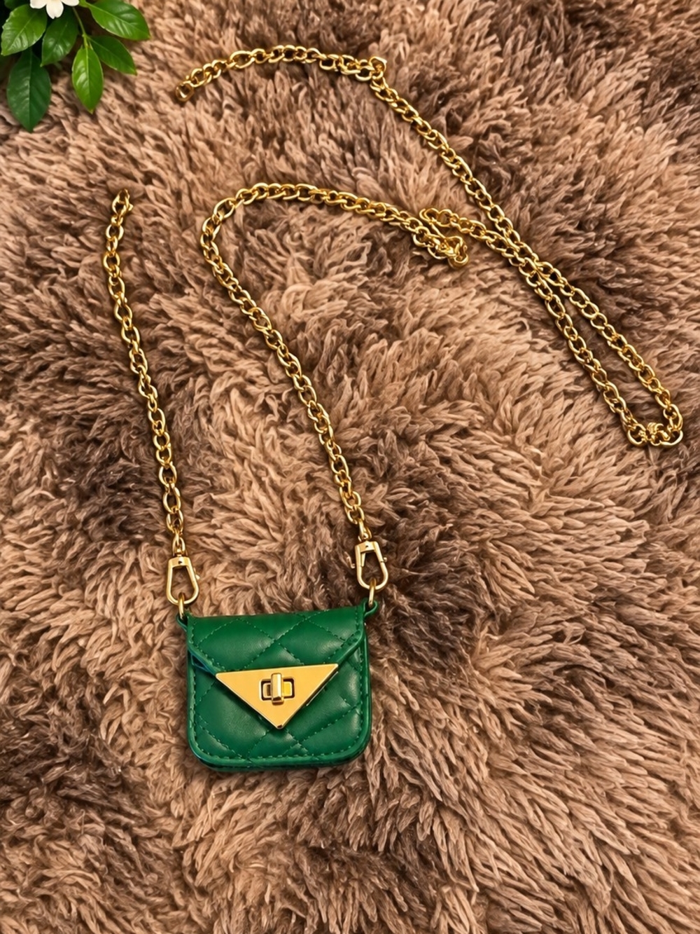 Zara Mini Green Quilted Crossbody with Gold Chain